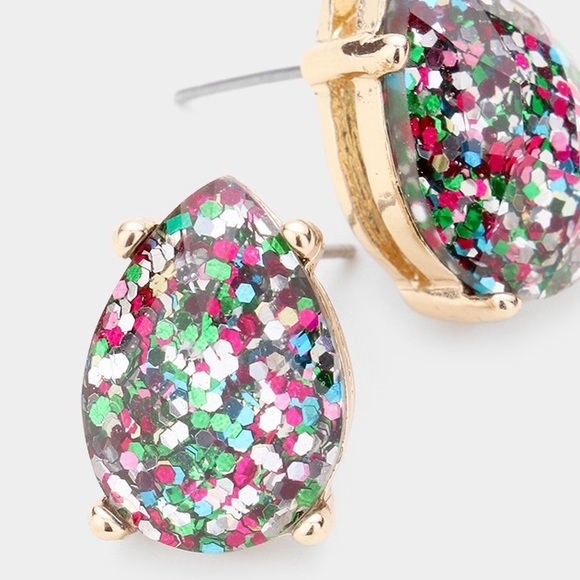 Multi color glitter stone stud earrings - Picture 2 of 3